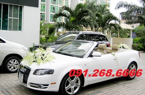Cho thuê xe cưới Mui trần audi A4 màu trắng giá tốt nhất tại Trung kính quận cầu giấy hà nội - 0912686666